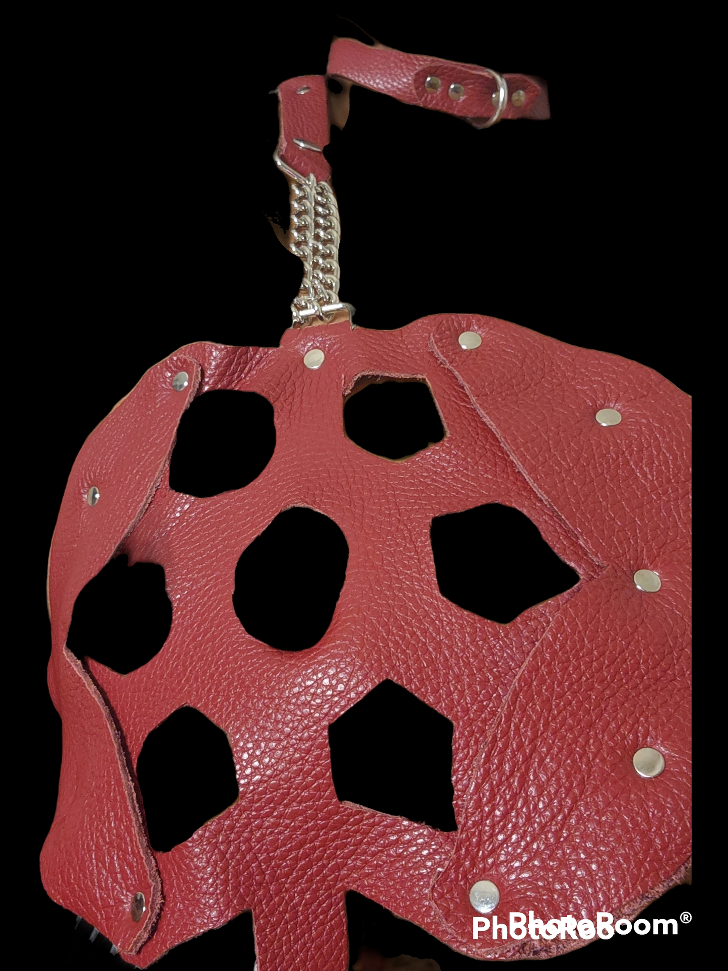 Red leather bra