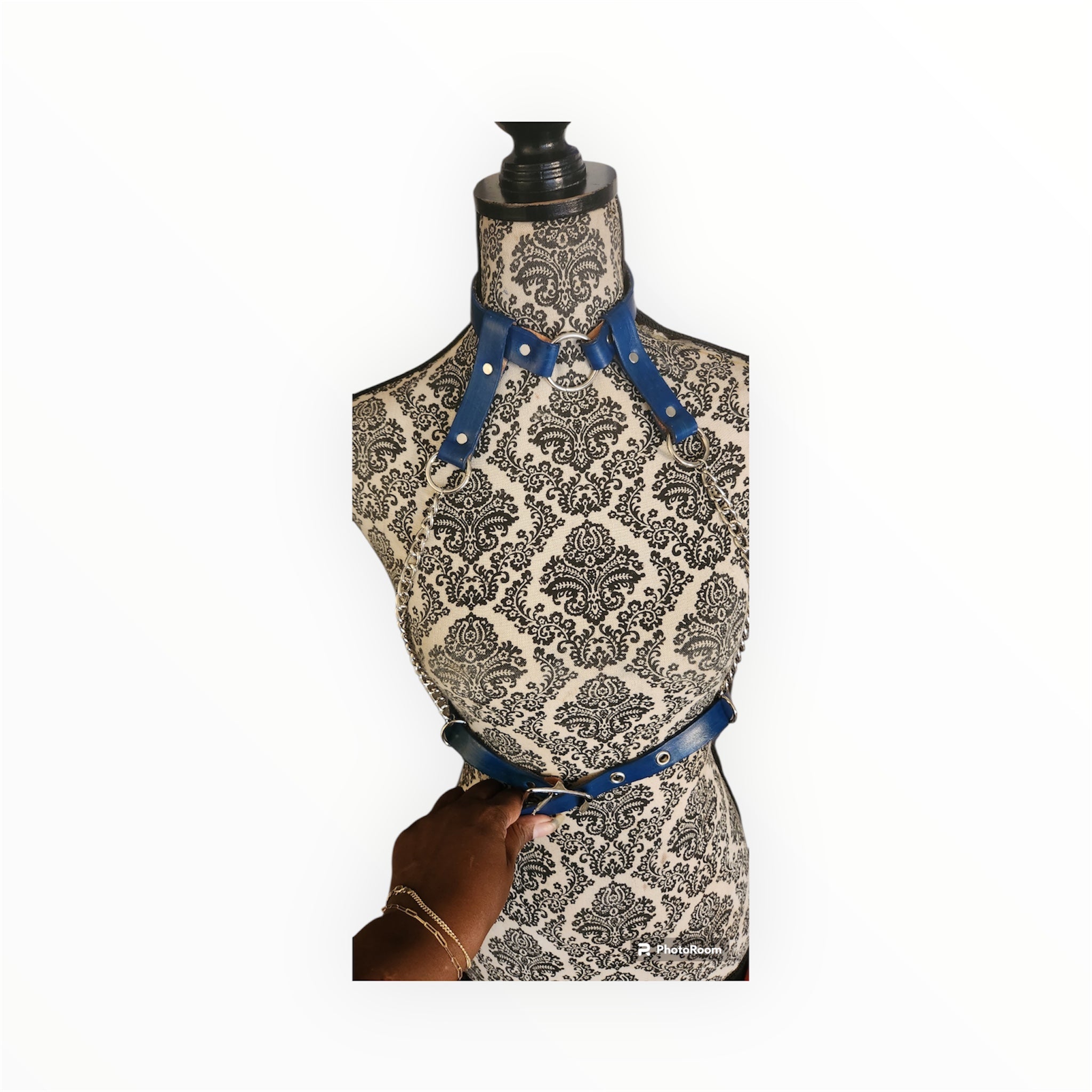 Blue leather harness