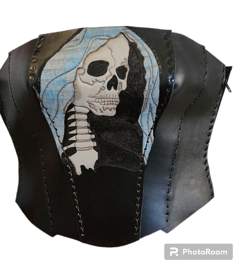 Handtooled leather corset