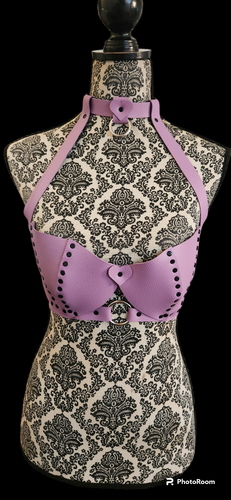 Lilac and black gummy italian leather bra